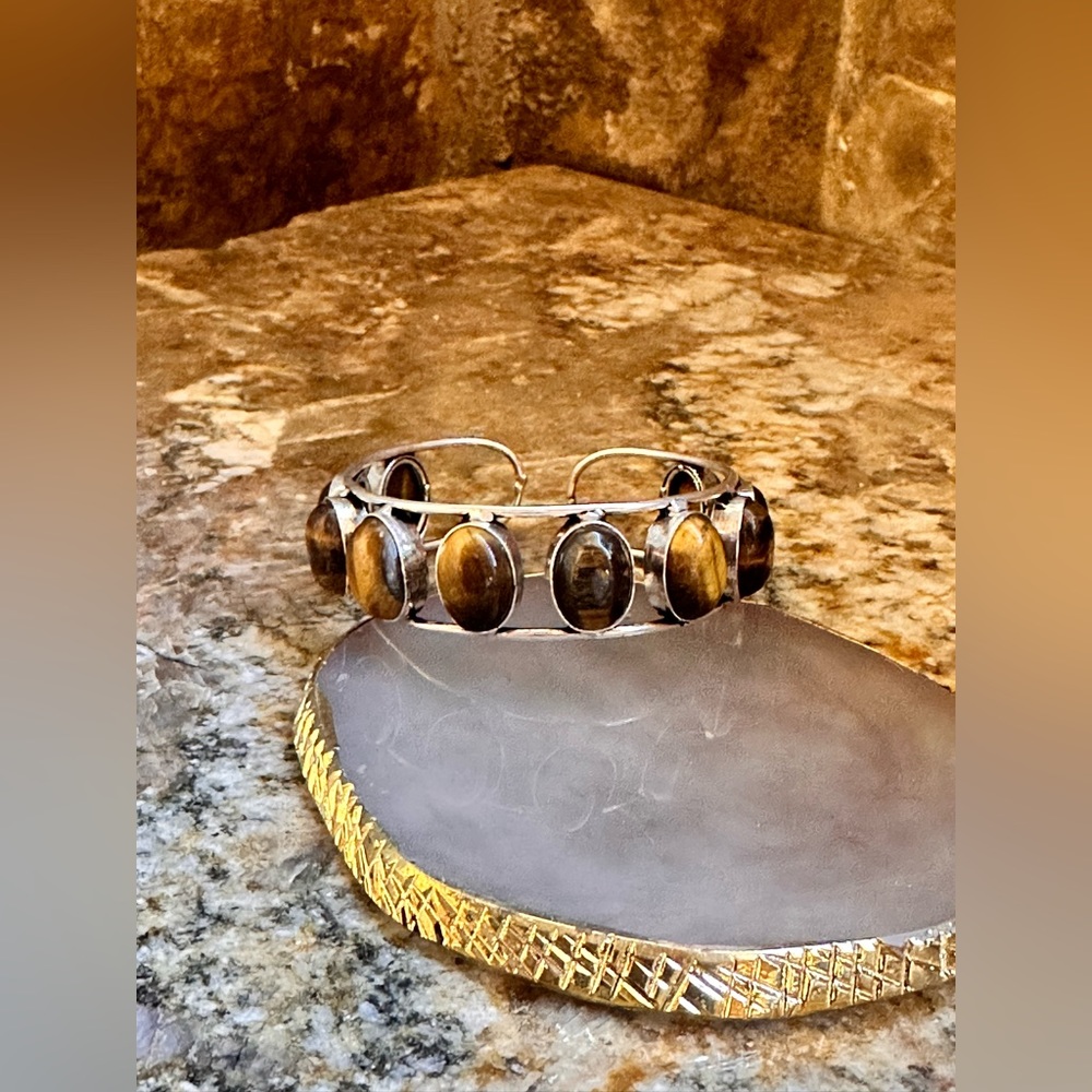 COPY - Silver Tiger’s Eye Stone Cuff Bracelet - Picture 7 of 11